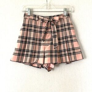 Aritzia Sunday Best Pink Plaid Pleated Short with Self Tie